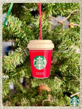 🎄☕ NIB/NWT 2025 Starbucks Ceramic Red Cup Christmas Tree Ornament Dated